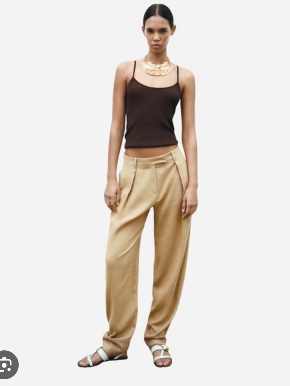 Zara Linen Blend Cuffed Tan Trouser Pants size Small